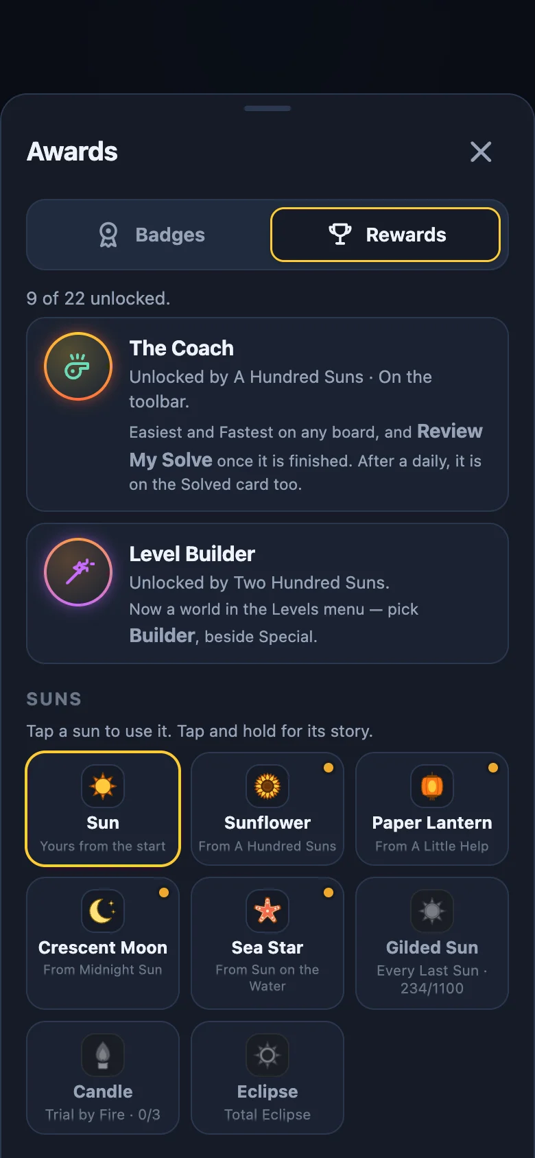 Rewards: the Coach, the Level Builder and new faces for your suns.